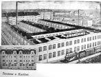 Na dobovém obrázku (původ - registr VCPD) je vidět, že továrna byla vystavěna symetricky (i s plánovanými dvěma čelními domy do Pernerovy ulice. Východní dům ovšem nebyl nikdy postaven.) Východní křídlo továrny je přestavěné.