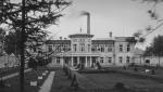 komín v pozadí zámečku na Brunce, kde továrníci úřadovali, ale i do roku 1932 bydleli (foto poskytnuto současným továrníkem, p. Jaroslavem Janečkem) 