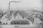 kolem 1906, pohled na fabriku ze severu (téměř všechny budovy zachovány, jen kotelna byla přebudována)